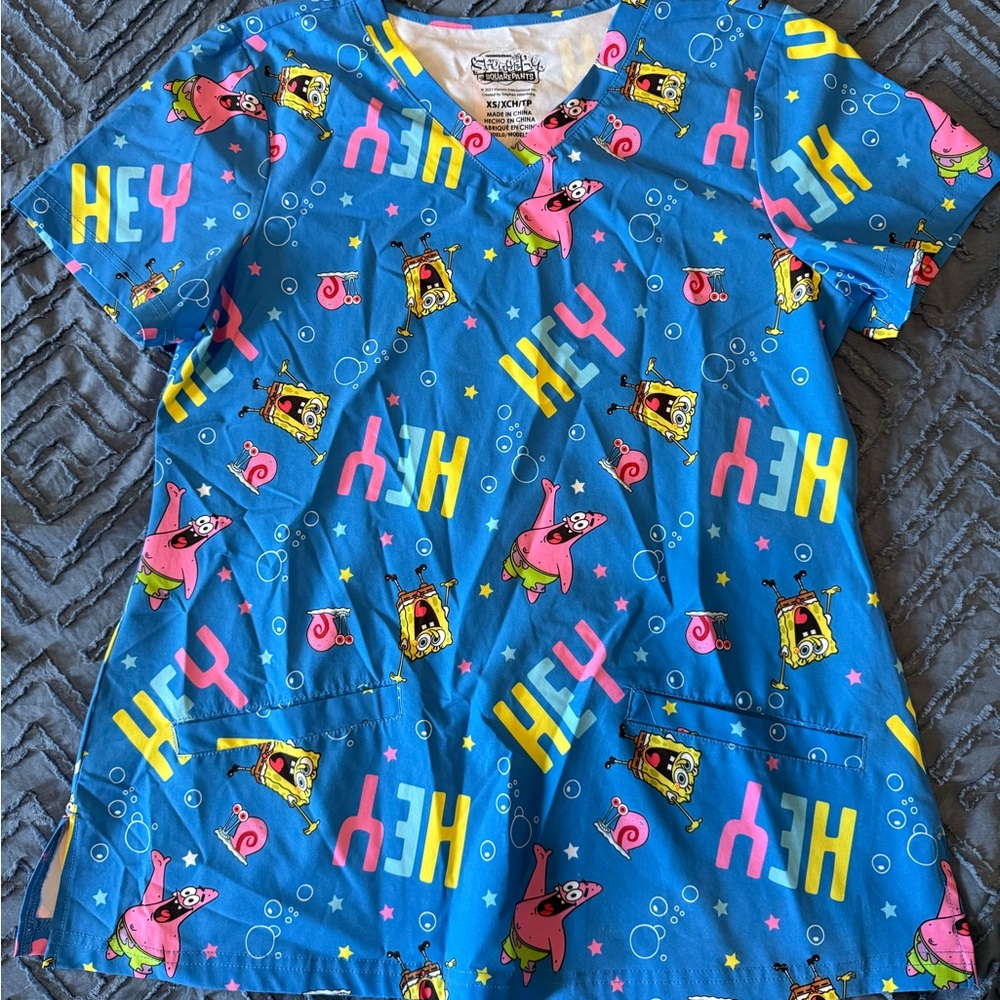 Nickelodeon Blue SpongeBob and Patrick Scrub Top